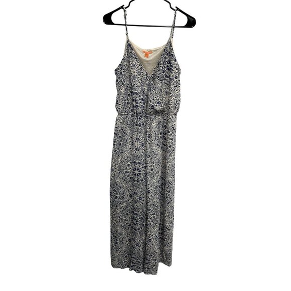 Chelsea & Violet Blue White Floral Jumpsuit Adjustable Straps Sz Medium - Picture 1 of 11